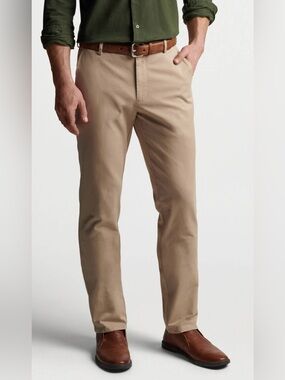 Peter Millar Pilot Twill Flat Front Pant | Khaki size 36
